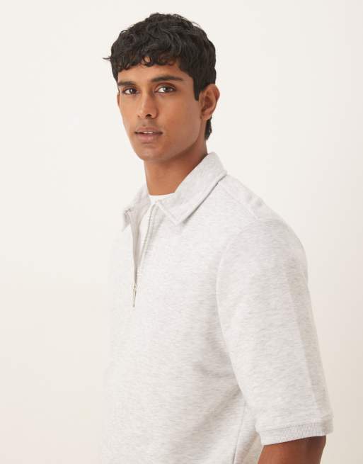 Sudadera gris jaspeado de manga corta con cremallera de tejido rizado de ASOS DESIGN, 4 de 5