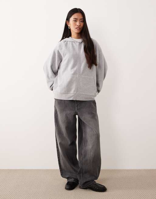 Sudadera gris jaspeado extragrande con capucha, cremallera y mangas raglán de tejido muy suave de ASOS DESIGN , 3 de 4