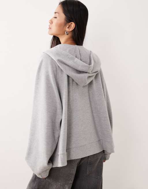 Sudadera gris jaspeado extragrande con capucha, cremallera y mangas raglán de tejido muy suave de ASOS DESIGN , 4 de 4
