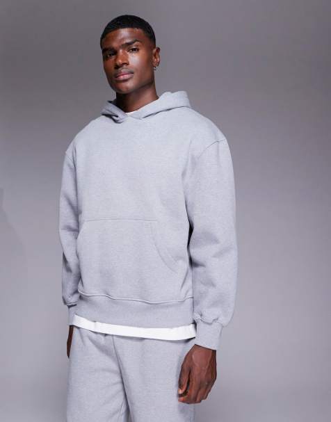 Sudadera gris jaspeado extragrande con capucha de tejido grueso de 400 g/m² premium de ASOS DESIGN - view 1