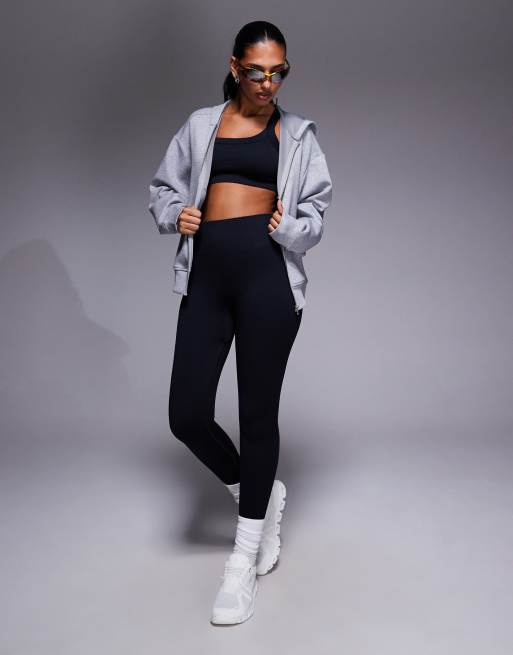 Sudadera gris jaspeado extragrande con capucha y cremallera de punto deportivo de secado rápido de 4505, 2 de 4