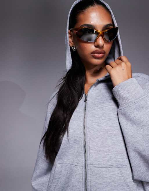 Sudadera gris jaspeado extragrande con capucha y cremallera de punto deportivo de secado rápido de 4505, 3 de 4