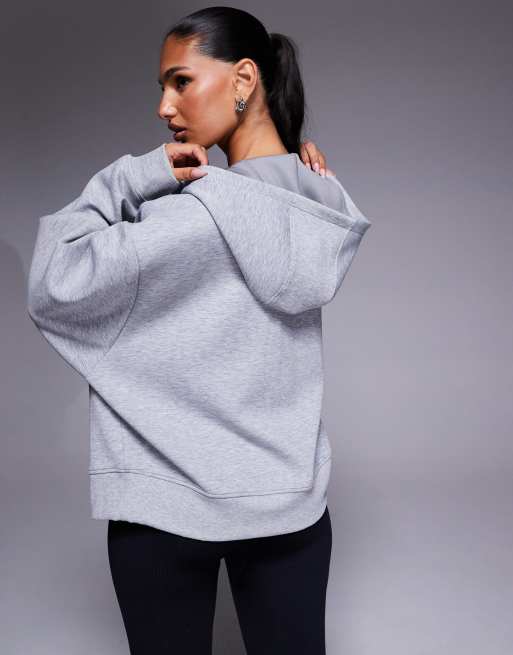 Sudadera gris jaspeado extragrande con capucha y cremallera de punto deportivo de secado rápido de 4505, 4 de 4