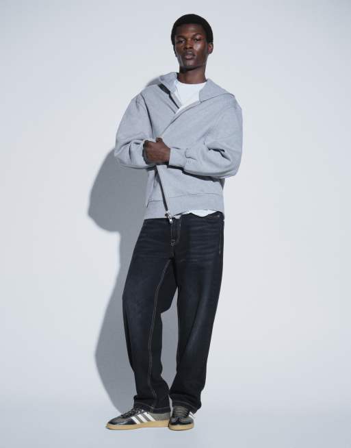 Sudadera gris jaspeado extragrande con capucha y cremallera de tejido grueso de 400 g/m² premium de ASOS DESIGN  , 3 de 5