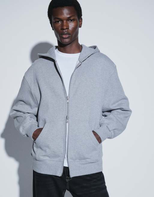 Sudadera gris jaspeado extragrande con capucha y cremallera de tejido grueso de 400 g/m² premium de ASOS DESIGN  , 4 de 5