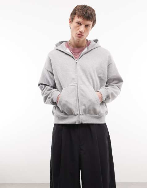 Sudadera gris jaspeado extragrande con capucha y cremallera de Weekday - view 1