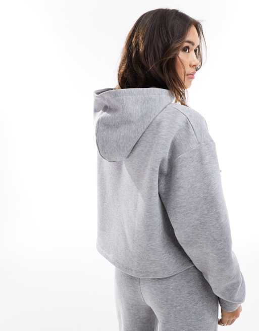 Sudadera gris jaspeado extragrande con capucha y detalle de volantes de ASOS DESIGN, 3 de 4