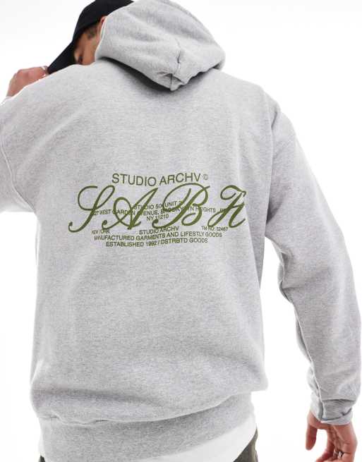 Sudadera gris jaspeado extragrande con capucha y detalle estampado de ASOS DESIGN