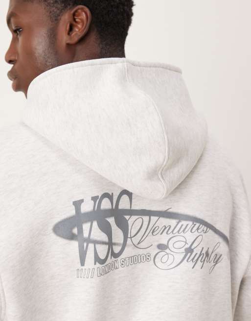 Sudadera gris jaspeado extragrande con capucha y estampado de texto en la espalda de ASOS DESIGN, 5 de 5