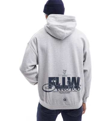 Sudadera gris jaspeado extragrande con capucha y estampado de texto en la parte delantera y trasera de ASOS DESIGN