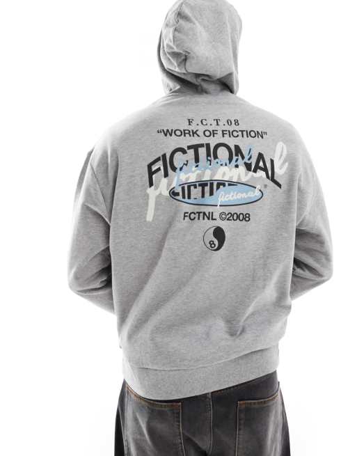 Sudadera gris jaspeado extragrande con capucha y estampado en la espalda de ASOS DESIGN