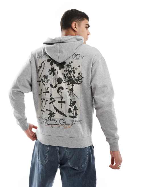 Sudadera gris jaspeado extragrande con capucha y estampado en la espalda de ASOS DESIGN