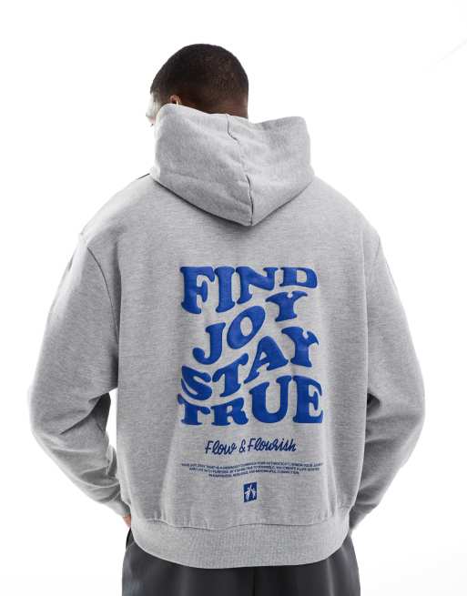 Sudadera gris jaspeado extragrande con capucha y estampado en la espalda de ASOS DESIGN