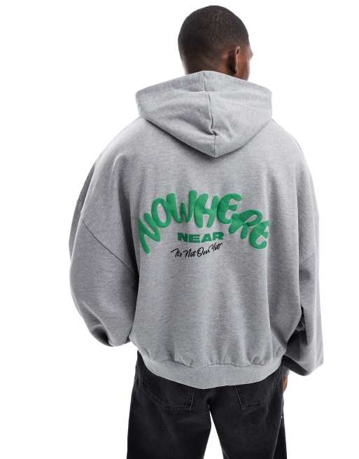 Sudadera gris jaspeado extragrande con capucha y estampado en relieve de ASOS DESIGN