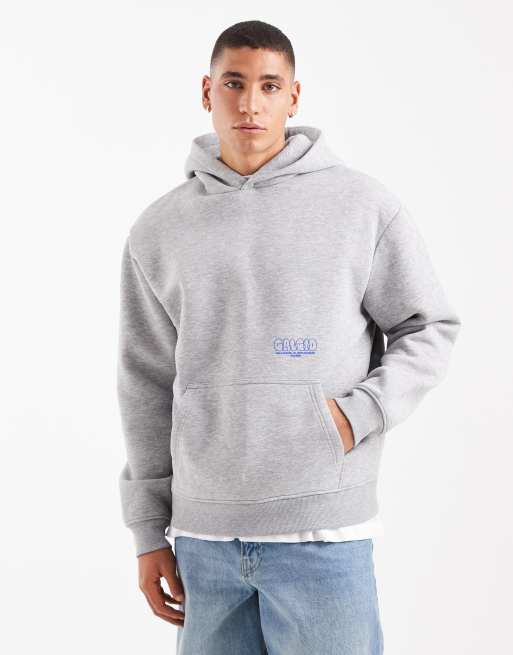 Sudadera gris jaspeado extragrande con capucha y estampado en relieve de ASOS DESIGN, 2 de 5