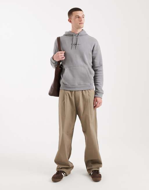 Sudadera gris jaspeado extragrande con capucha y logo pequeño de Hollister, 2 de 5