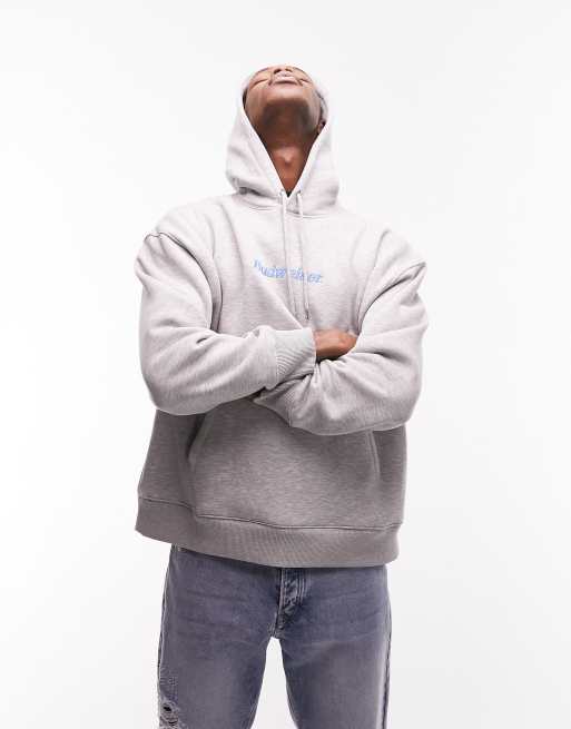 Sudadera gris jaspeado extragrande con capucha y recuadro 
