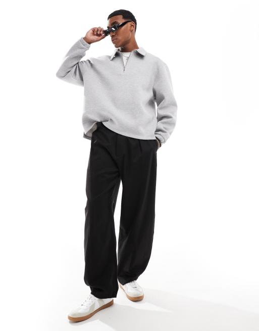 Sudadera gris jaspeado extragrande con cremallera corta de tejido grueso efecto neopreno de ASOS DESIGN, 2 de 4