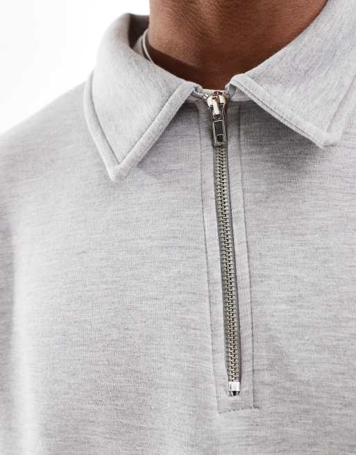 Sudadera gris jaspeado extragrande con cremallera corta de tejido grueso efecto neopreno de ASOS DESIGN, 4 de 4