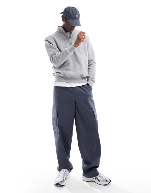Sudadera gris jaspeado extragrande con cremallera corta de tejido grueso premium de ASOS DESIGN