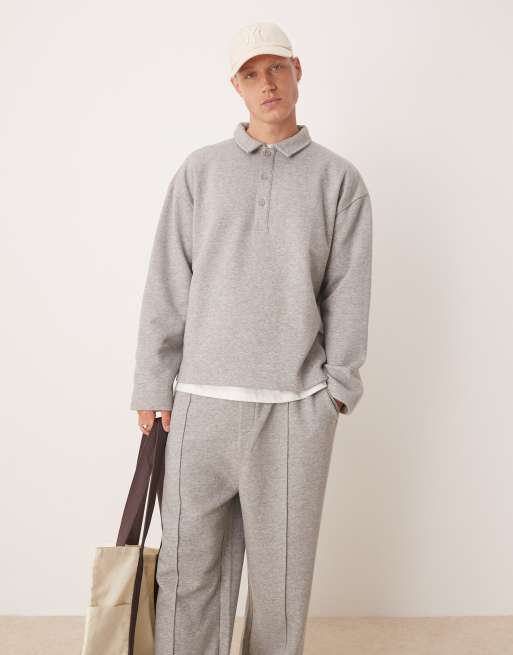 Sudadera gris jaspeado extragrande con cuello tipo polo de ASOS DESIGN (parte de un conjunto)