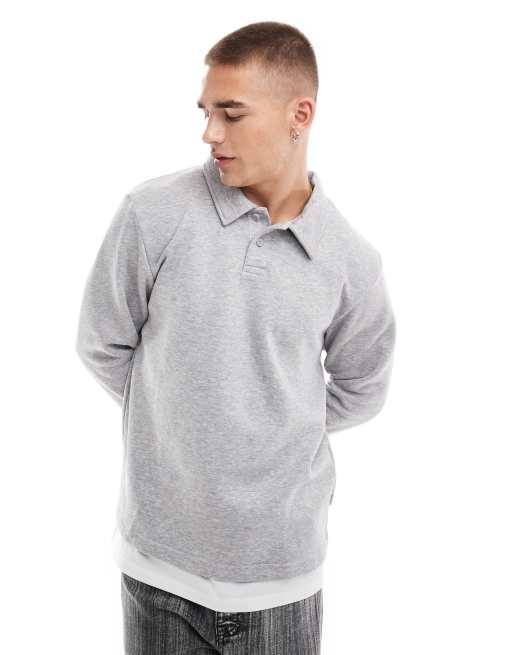 Sudadera gris jaspeado extragrande con cuello tipo polo de Jack & Jones