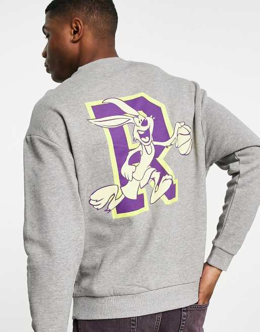 Sudadera gris jaspeado extragrande con estampado de conejo de estilo universitario de ASOS