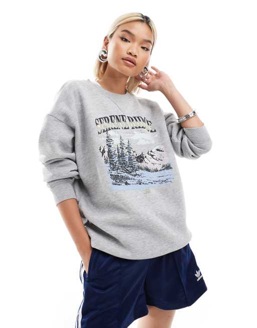 Sudadera gris jaspeado extragrande con estampado gráfico 