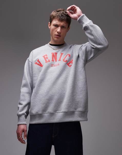 Sudadera gris jaspeado extragrande con estampado texturizado "Venice" de Topman - view 1