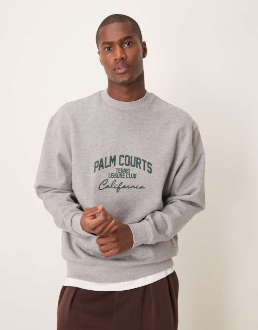Sudadera gris jaspeado extragrande con estampado verde en el pecho de ASOS DESIGN