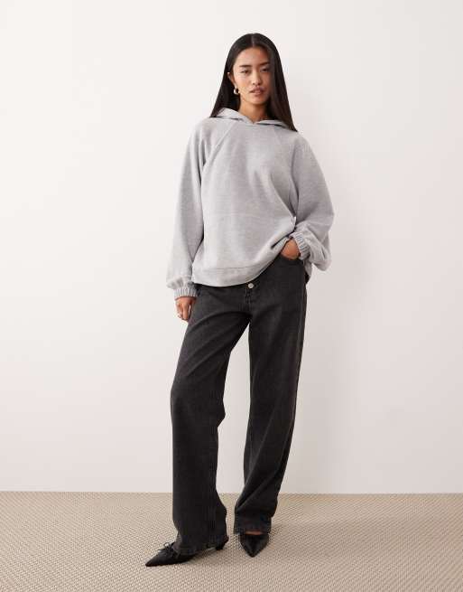 Sudadera gris jaspeado extragrande de manga raglán con capucha de punto muy suave de ASOS DESIGN, 2 de 4