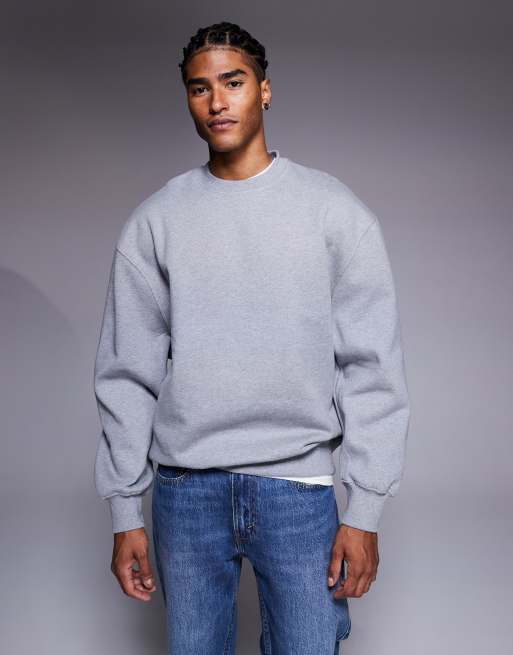 Sudadera gris jaspeado extragrande de tejido grueso premium de ASOS DESIGN