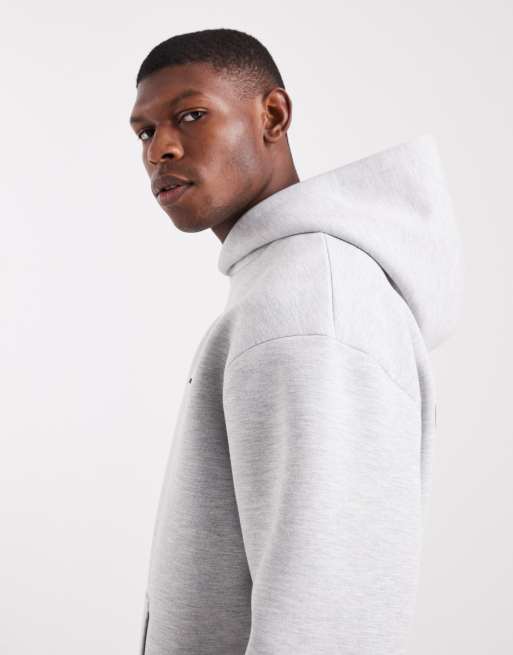 Sudadera gris jaspeado holgada con capucha y estampado de tejido efecto neopreno de ASOS DESIGN, 3 de 5