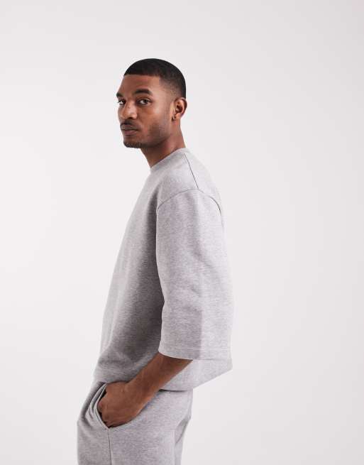 Sudadera gris jaspeado holgada de manga corta de ASOS DESIGN (parte de un conjunto), 5 de 5