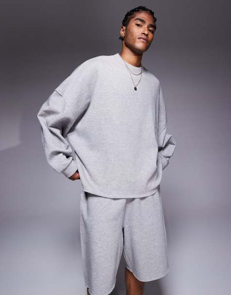 Sudadera gris jaspeado ultragrande con bordes sin rematar de ASOS DESIGN (parte de un conjunto) - view 1