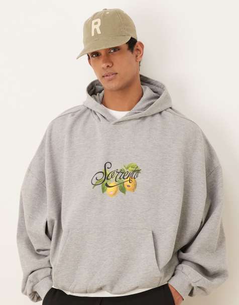 Sudadera gris jaspeado ultragrande con capucha y estampado estilo souvenir de ASOS DESIGN - view 1