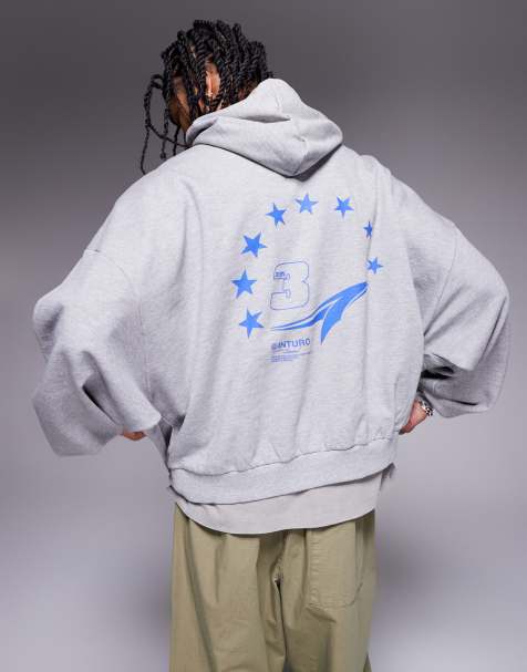 Sudadera gris jaspeado ultragrande con capucha y estampados de ASOS DESIGN - view 1
