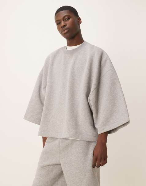 Sudadera gris jaspeado ultragrande de manga corta de ASOS DESIGN (parte de un conjunto) - view 1