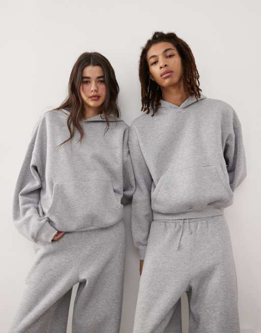 Sudadera gris jaspeado unisex de corte cuadrado con capucha de tejido grueso de Reclaimed Vintage (parte de un conjunto)