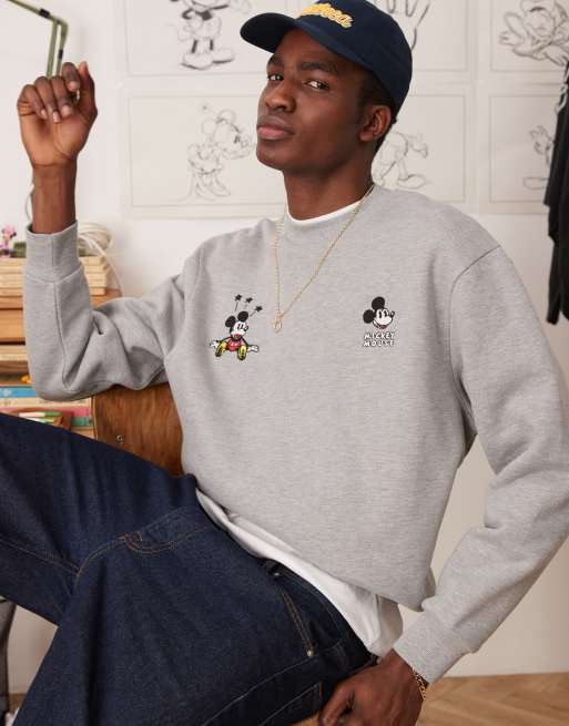 Sudadera gris jaspeado unisex de corte cuadrado extragrande con bordado de Mickey Mouse de Disney de ASOS DESIGN, 3 de 4