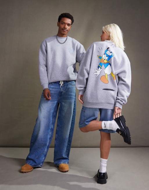 Sudadera gris jaspeado unisex extragrande con estampado del Pato Donald de Disney de ASOS DESIGN, 2 de 4
