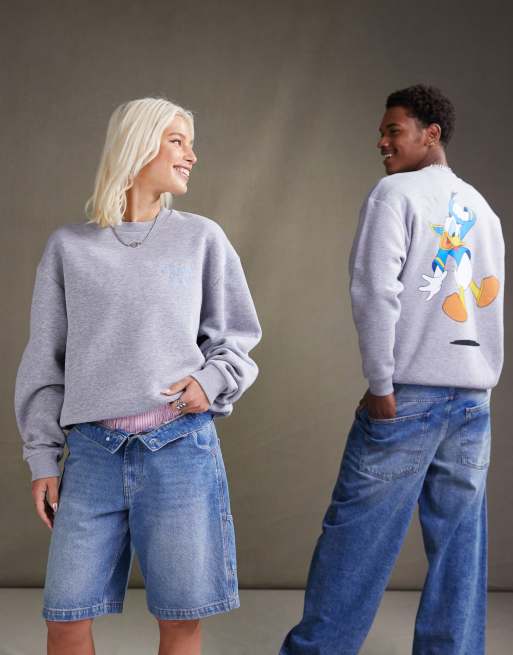 Sudadera gris jaspeado unisex extragrande con estampado del Pato Donald de Disney de ASOS DESIGN, 3 de 4
