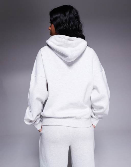 Sudadera gris jaspeado y rojo con capucha y logo bordado de mezcla de algodón de Kaiia (parte de un conjunto)  , 4 de 4