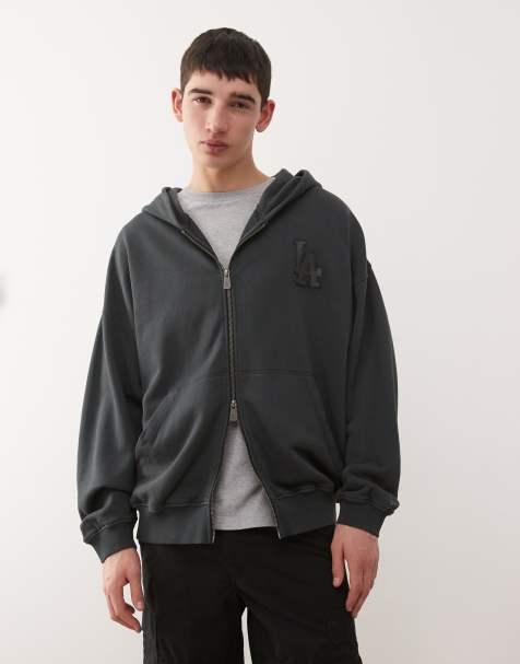 Sudadera gris lavado con capucha, cremallera y logo de los LA Dodgers de New Era - view 1