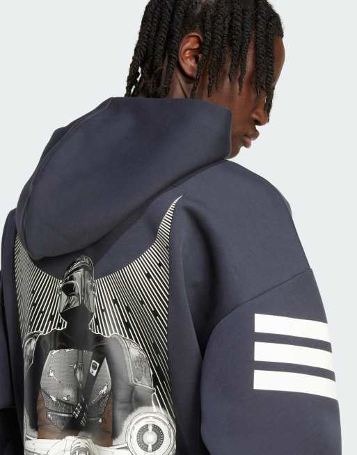 Sudadera gris noche con capucha y estampado gráfico trasero de "The Mandalorian" de "Star Wars" de adidas, 4 de 4