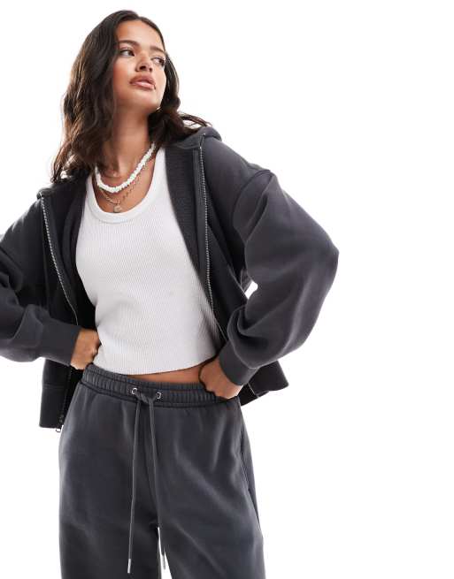 Sudadera gris oscuro con capucha y cremallera de Abercrombie & Fitch (parte de un conjunto)