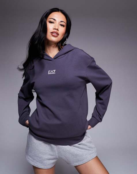 Sudadera gris oscuro con capucha y logo central de Armani EA7 - view 1