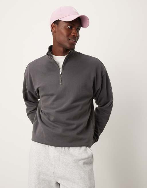 Sudadera gris oscuro con cuello alzado y cremallera corta de New Look