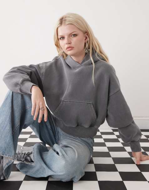 Sudadera gris oscuro de corte cuadrado extragrande con capucha de Weekday - view 1