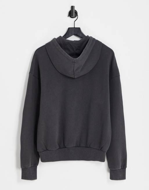 enchufe pescado Consultar Sudadera gris oscuro extragrande con capucha, acabado lavado y estampado de  gato en la parte delantera de ADPT | ASOS